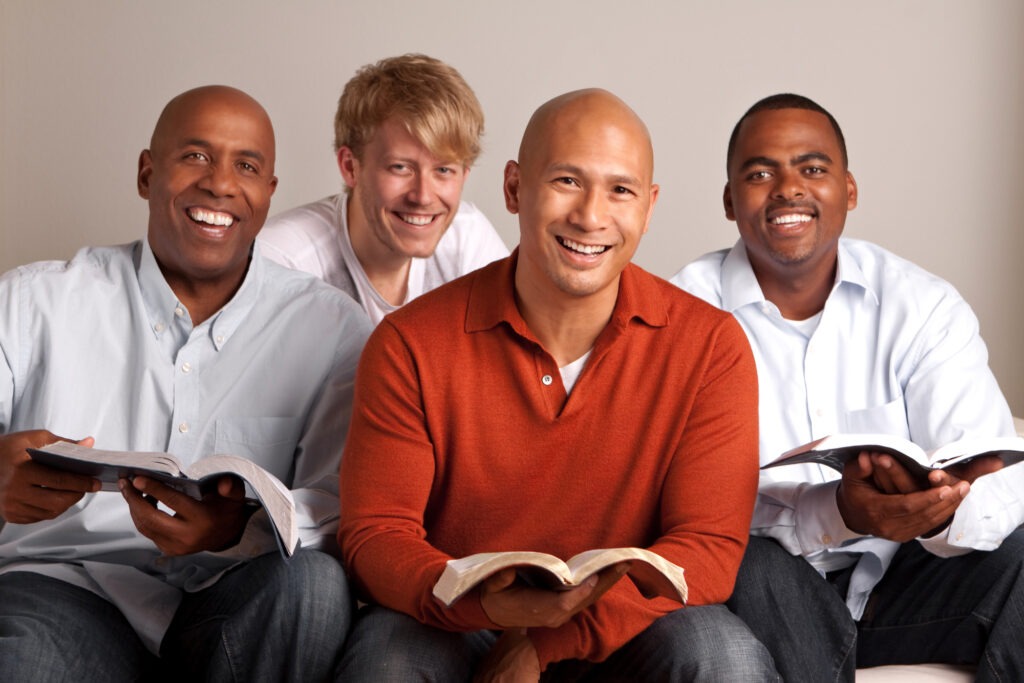 Diverse group of men in a small group. Study group